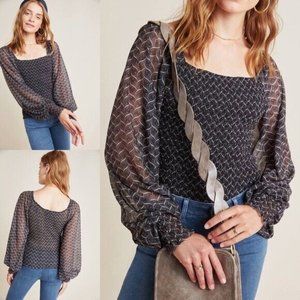 Anthropologie Smocked Black Top - Rouen Top